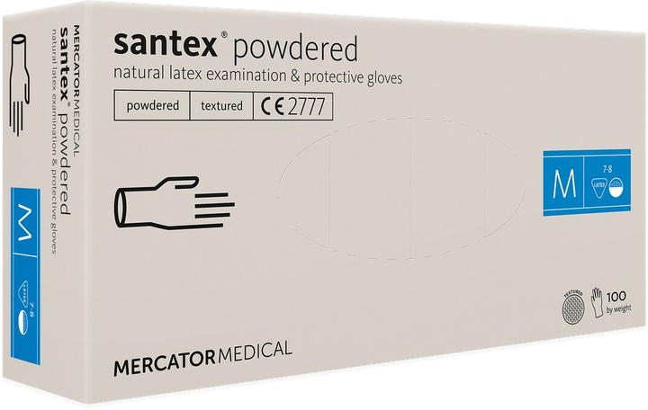 Рукавички Mercator Medical SANTEX латексні опудрені 50 пар/уп розмір М А11АAQ - зображення 1
