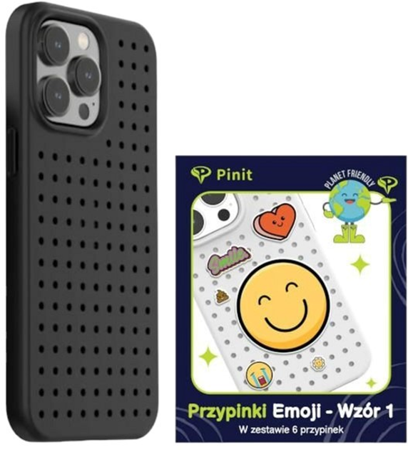 Etui Pinit Dynamic + Emoji Pin Wzór 1 do Apple iPhone 14 Pro Black (5905359817284) - obraz 1