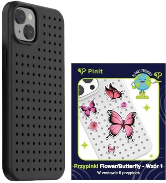 Etui Pinit Dynamic + Flower/ Butterfly Pin Wzór 1 do Apple iPhone 14 Black (5905359817321) - obraz 1