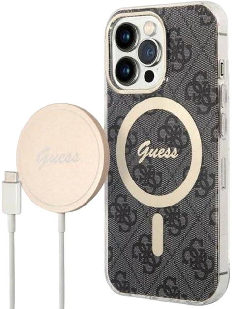 Панель + Зарядний пристрій Guess 4G Print MagSafe для Apple iPhone 13 Pro Black (3666339102791) - зображення 1