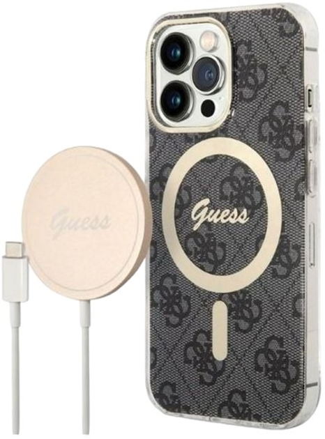 Панель + Зарядний пристрій Guess 4G Print MagSafe для Apple iPhone 13 Pro Max Black (3666339102807) - зображення 1