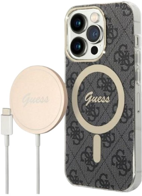 Etui + Ładowarka Guess 4G Print MagSafe do Apple iPhone 14 Pro Black (3666339102838) - obraz 1