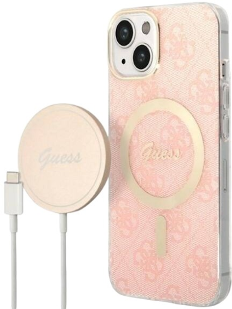 Etui + Ładowarka Guess 4G Print MagSafe do Apple iPhone 14 Plus Pink (3666339103057) - obraz 1