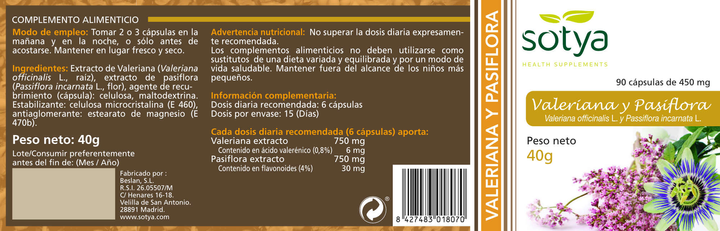 Suplement diety Sotya Valeriana y Pasiflora 450 mg 90 kapsułek (8427483018070) - obraz 2
