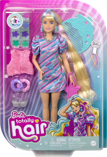 Лялька з аксесуарами Mattel Barbie Totally Hair in Star Print Dress (194735014835) - зображення 1