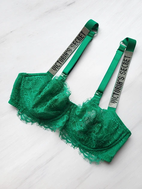 Бюстгальтер кружевной с камушками на шлейках Victoria's Secret Зеленый А-827 36C/C80 - изображение 3