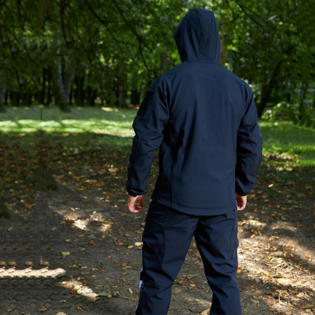 Влагозащищенная Мужская куртка Softshell / Верхняя одежда с анатомическим покроем темно-синяя размер L - изображение 2