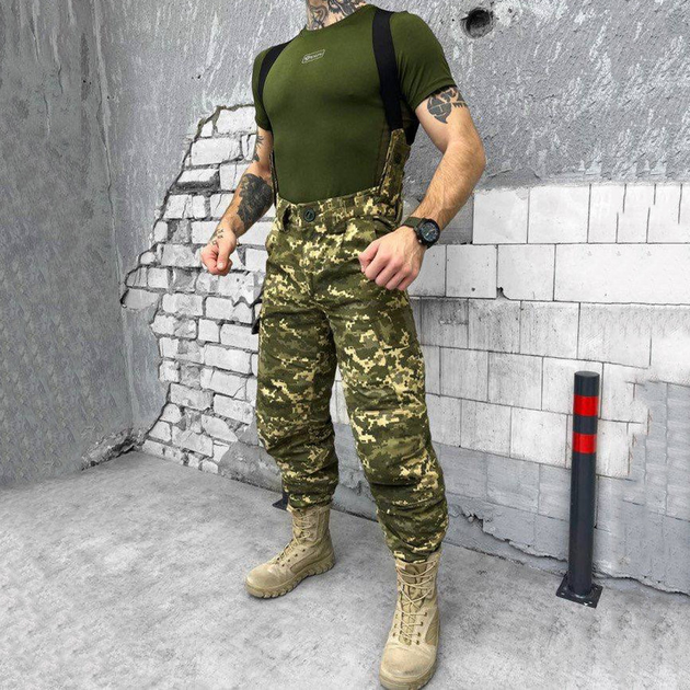 Мужские зимние брюки ripstop с утеплителем синтепон 100 / Штаны "logos tactical" с подтяжками пиксель размер L - изображение 2