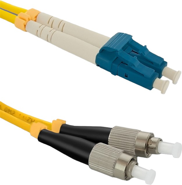 Patchcord światłowodowy Qoltec LC/UPC - FC/UPC Singlemode 9/125 G652D Duplex 2 m Żółty (5901878540528) - obraz 1