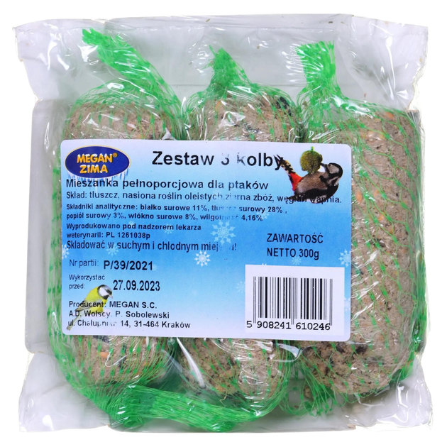 Karma dla ptaków zimujących Megan zestaw dla sikorek 3 kolby 300 g (5908241610246) - obraz 1
