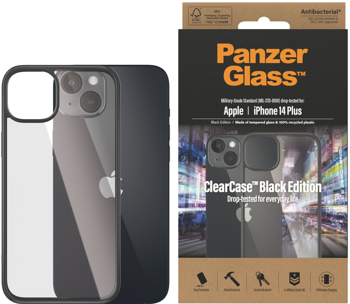 Etui Panzer Glass Clear Case Antibacterial do Apple iPhone 14 Plus Black (5711724004070) - obraz 1