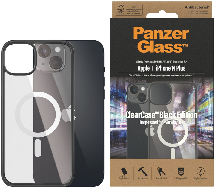 Панель Panzer Glass Clear Case Antibacterial MagSafe для Apple iPhone 14 Plus Чорний (5711724004155) - зображення 1