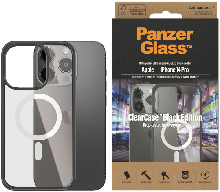 Etui Panzer Glass Clear Case Antibacterial MagSafe do Apple iPhone 14 Pro Black (5711724004148) - obraz 1