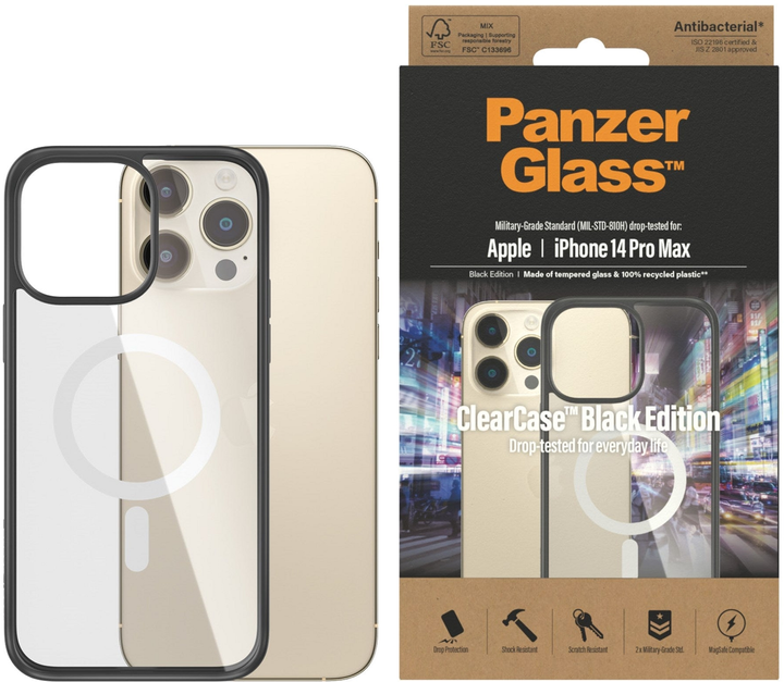 Панель Panzer Glass Clear Case Antibacterial MagSafe для Apple iPhone 14 Pro Max Чорний (5711724004162) - зображення 1