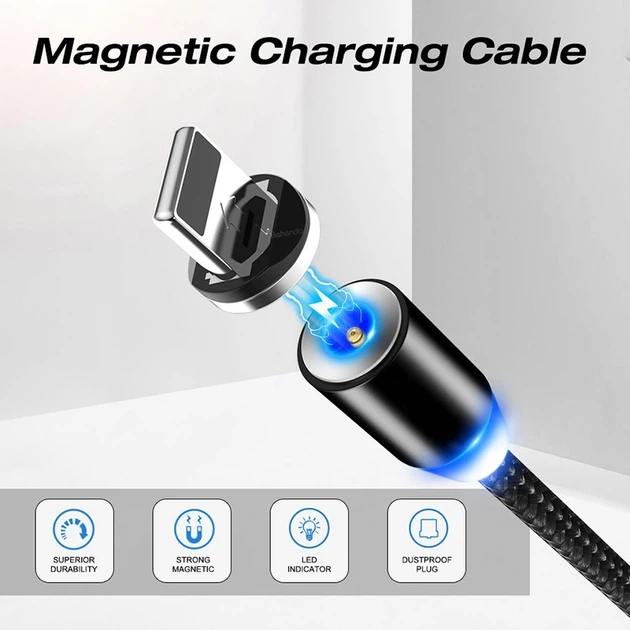 Кабель Магнітний Для Зарядки Телефона Смартфона 3в1 Magnetic MicroUSB+Type-C+Lightning 1м|3A| Чорний - зображення 4
