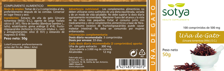 Дієтична добавка Sotya Una De Gato 500 мг 100 таблеток (8427483014072) - зображення 2