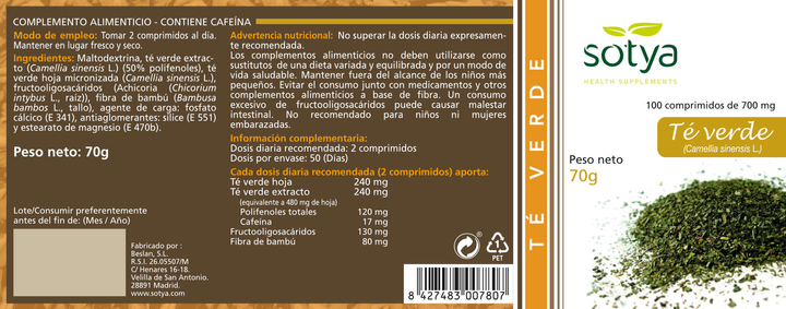 Suplement diety Sotya Te Verde 530 mg 100 tabletek (8427483007807) - obraz 2
