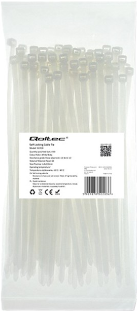 Кабельні стяжки Qoltec Nylon UV 4.8 x 200 мм 100 шт White (5901878522036) - зображення 1