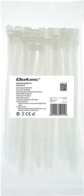 Кабельні стяжки Qoltec Nylon UV 7.2 x 200 мм 50 шт White (5901878522159) - зображення 1