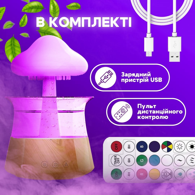 Увлажнитель воздуха Humidifier Cloud rain в форме гриба с эффектом ...