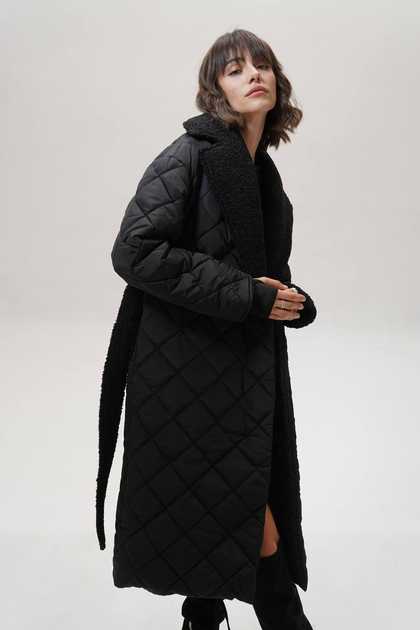 Бежевое пальто женское с меховым воротником Арти мода Arti moda 1441