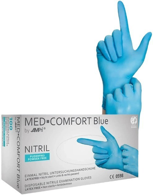 Перчатки нітрилові 5,8 гр., AMPri Med-Comfort Blue (100 шт./50 пар), сині, розмір M - зображення 1