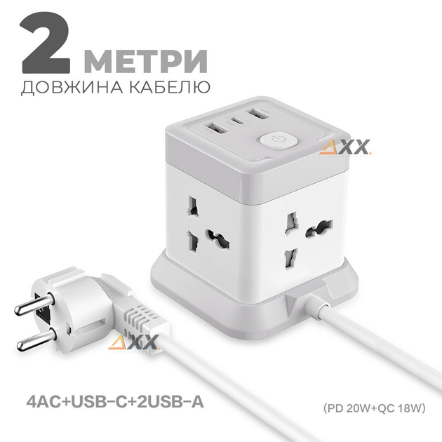 Сетевой фильтр разветвитель тройник 4EU розетки с выключателем + USB-C ...