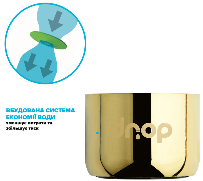 Водосберегающий аэратор DROP CL22-GLD для смесителя - Экономия 58%, внутренняя F 22 мм, золотой - изображение 3