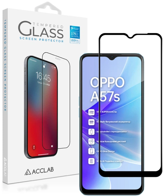 Захисне скло для смартфона Oppo A57S ACCLAB 9H Black (1283126576690) - зображення 2