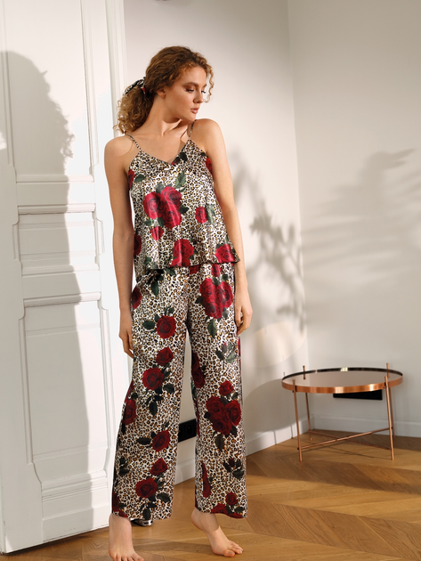 Piżama (podkoszulka + spodnie) damska DKaren Dk-Ki S Brązowa z kwiatowym wzorem (5903251425996) - obraz 1