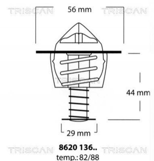 Термостат TRISCAN 862013688 Lexus RX, IS, ES, LS; Toyota Corolla, Carina, Avensis, Camry, Auris, Rav-4, Verso, Celica, Yaris, Previa, 4-Runner 9091603145, 9091603144, 9091603140 - изображение 1