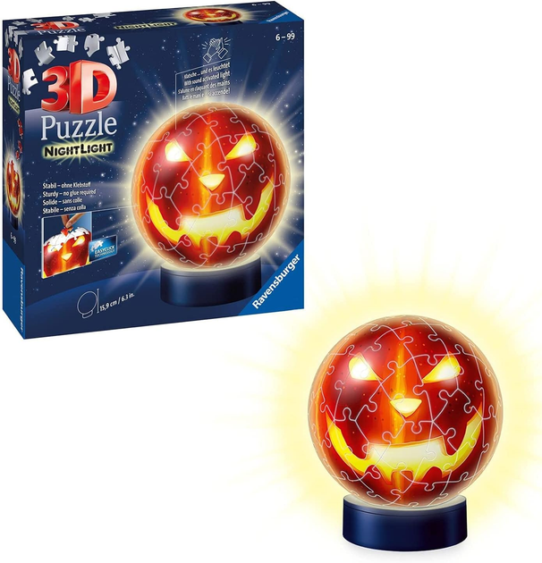 Puzzle rozjarzony Ravensburger 3D Lampka Nocna Puzzle Ball Krbiskopf 20 x 15 cm 72 elementów (4005556112531) - obraz 2