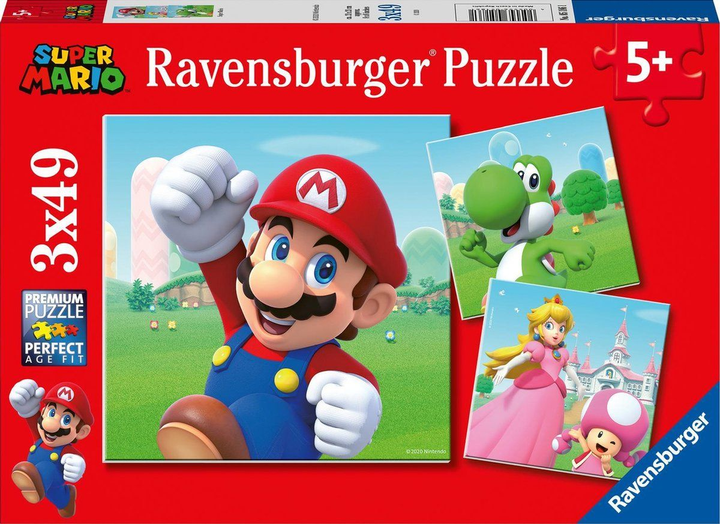 Zestaw puzzli w kształcie Ravensburger Super Mario 21 x 21 cm 3 x 49 elementów (4005556051861) - obraz 1