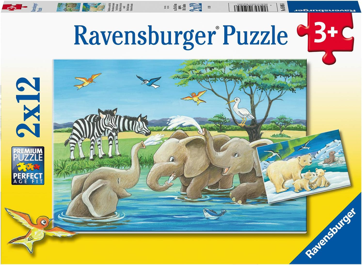 Набір пазлів Ravensburger Тварини для дітей з усього світу 26 x 18 cm 2 х 12 елементів (4005556050956) - зображення 1