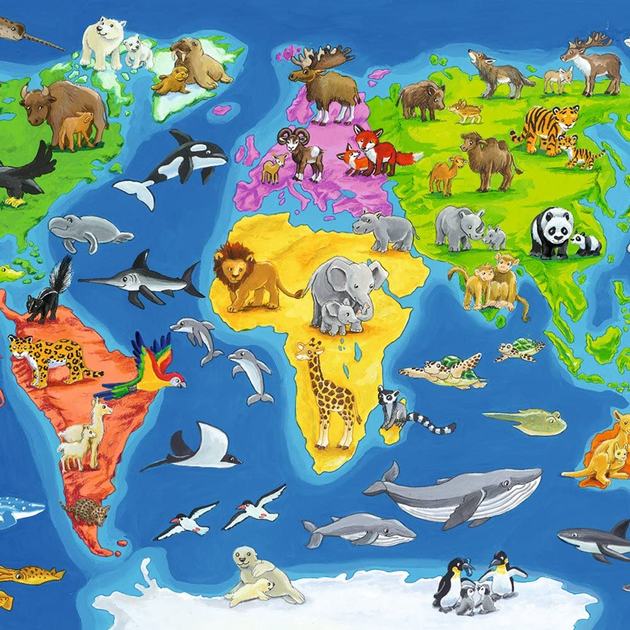 Puzzle klasyczne Ravensburger Mapa świata ze zwierzętami 33 x 24 cm 30 elementów (4005556066414) - obraz 2