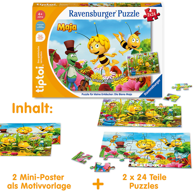 Puzzle musical Ravensburger tiptoi dla małych odkrywców Pszczółka Maja 2 x 24 elementy (4005556001415) - obraz 2