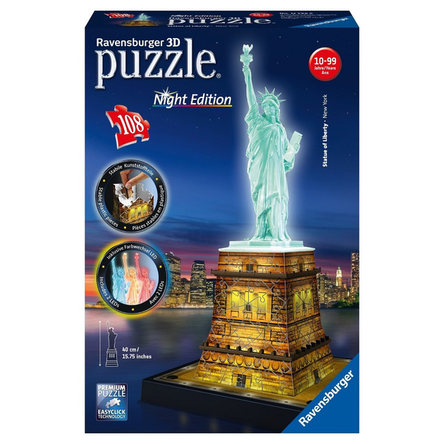 Puzzle figuralne Ravensburger Statua Wolności nocą 38 x 11 x 11 cm 108 elementów (4005556125968) - obraz 1