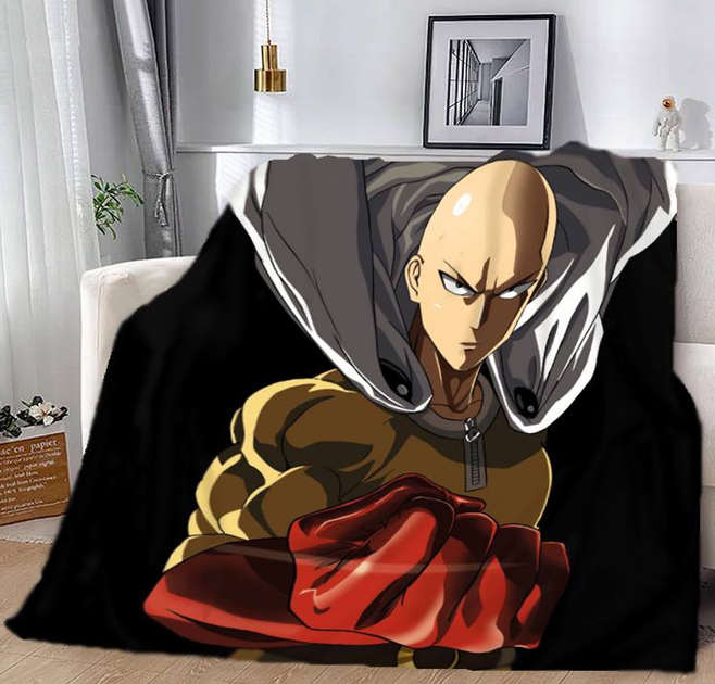 Плед Ванпанчмен One Punch Man плюшевий велюр з 3D малюнком розмір 135х160 - зображення 2