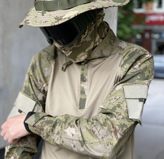 Рубашка мужская военная тактическая с липучками под шевроны ВСУ (ЗСУ) Убакс Турция 6582 S хаки - изображение 1