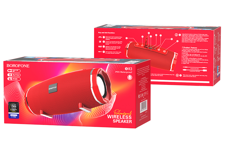 Портативна бездротова блютуз колонка BOROFONE BR3 Rich sound IPX5 |AUX, SD-card, Bluetooth, USB, FM-Radio| Червоний - зображення 4