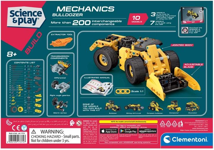 Конструктор 10 в 1 Clementoni Science & Play Bulldozer 200 деталей (17374) (8005125173747) - зображення 7