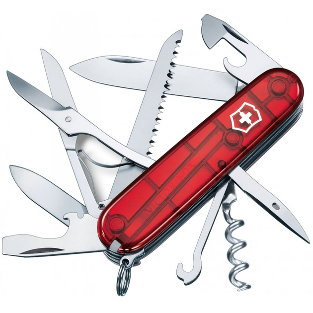 Складаний швейцарський ніж Victorinox Vx13713.T Huntsman 15 функцій 91 мм червоний-напівпрозорий - зображення 1