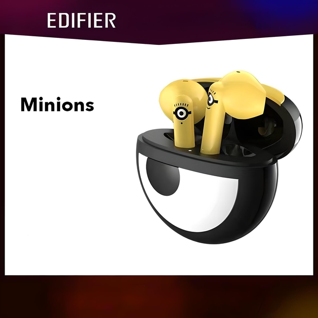 Бездротові Bluetooth навушники MINIONS вкладиші EDIFIER EDF200094 з додатком, бампером та карабіном, yellow - зображення 2