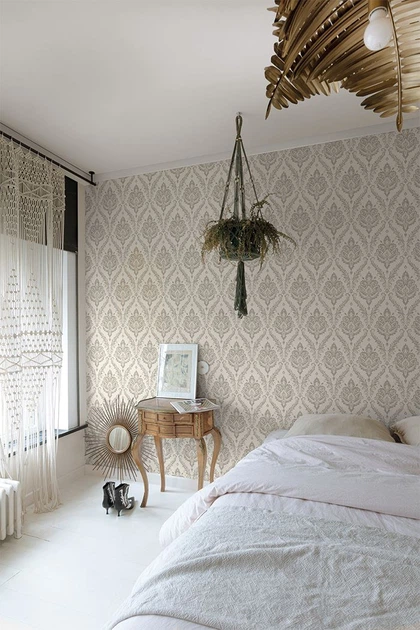 Виниловые обои на флизелиновой основе Grandeco Maison MN3204 дамаск серый - изображение 2