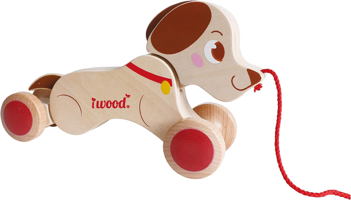Toczące się zabawka iWood Pies Do Ciagnięcia Na Sznurku Drewniany (6935494720056) - obraz 1