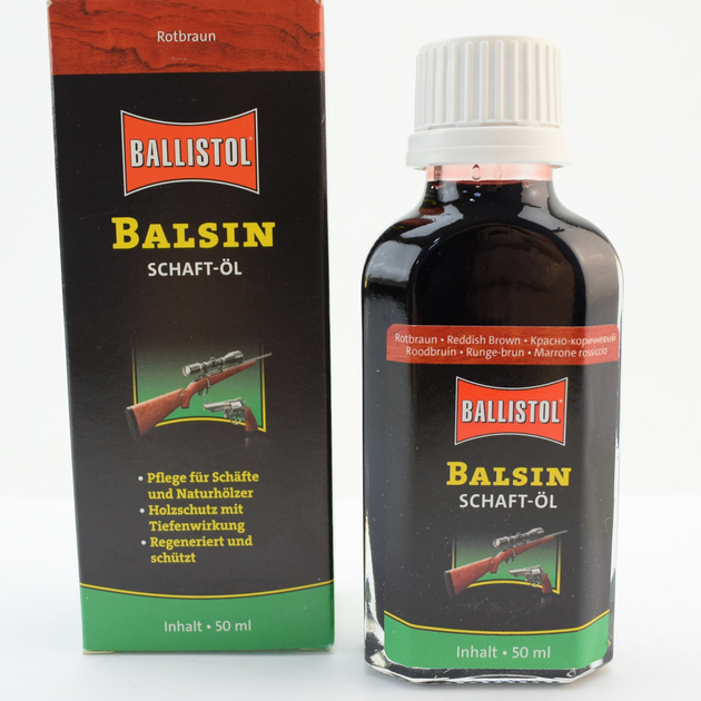 Масло Clever Ballistol Balsin Schaftol 50мл. для догляду за деревом, червоно-коричневий - зображення 1