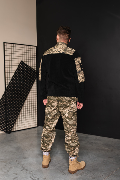 Кофта флисовая мужская военная тактическая с липучками под шевроны ВСУ (ЗСУ) Пиксель 8034 54 размер черная - изображение 2