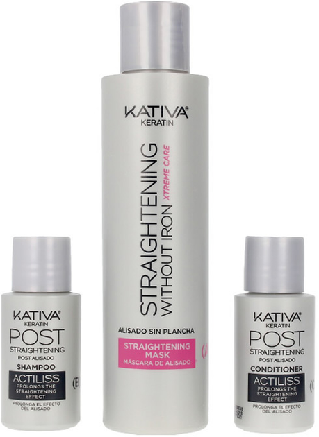 Zestaw do prostowania włosów Kativa Keratin Anti-Frizz Smoothing Without Ironing Xtrem Care 30 Days Szampon 30 ml + Maska 100 ml + Odżywka 30 ml (7750075052925) - obraz 1