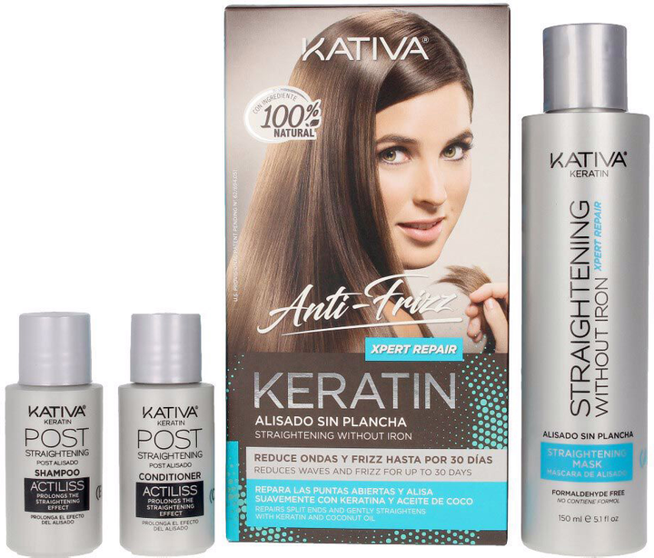 Zestaw do prostowania włosów Kativa Keratin Anti-Frizz Smoothing Without Iron Repair Xpert Repair Szampon 30 ml + Maska 150 ml + Odżywka 30 ml (7750075052932) - obraz 1