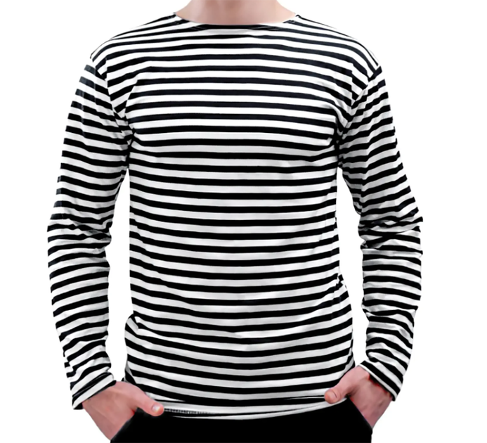 Тільняшка морська з довгим рукавом, з чорними та білими смугами, 100% бавовна, розмір XL - зображення 1